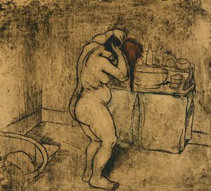 凯瑟琳裸体梳理她的头发；凯瑟琳·裸体·塞·柯芬特，1895