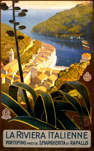 意大利里维埃拉旅游海报，约1920年（平版）。
