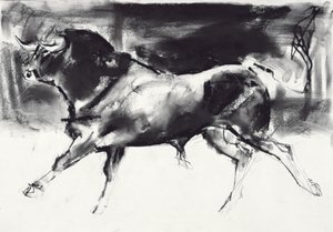 黑牛（纸上的木炭） 作者 马克·阿德灵顿