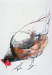 喂养母鸡，Trasierra，1998年（石墨，背景和纸上木炭）