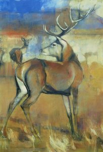 红色雄鹿，从聚集鹿的细节，1998混合媒体和拼贴画在117689的纸细节 作者 马克·阿德灵顿