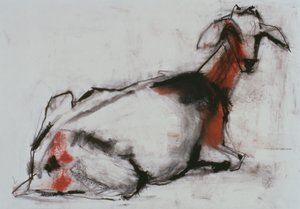 坐着的山羊，1998年（纸上谈论和木炭） 作者 马克·阿德灵顿