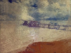 银色海景--诺福克郡克罗默码头（混合媒介） 作者 马克·戈登