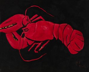 黑色背景上的龙虾，1940-1941。 作者 马斯登·哈特利