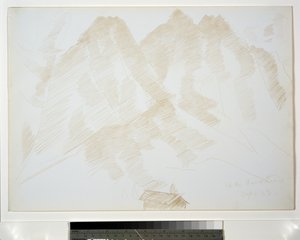 与前景中的建筑物的山地景观 作者 马斯登·哈特利