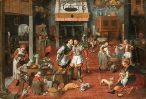 厨房内部，约1565年。 作者 Marten van Cleve the Elder