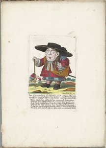 De dwerg Crispin Skarnitz，约 1710 年
尊敬而伟大的克里斯平-斯卡尼茨爵士，普费弗尔米尔的世袭领主，勇敢小屋的骑士（物品上的标题）
Il Callotto resurcitato oder Neu eingerichtes Zwerchen Cabinet（系列名称） 作者 不明