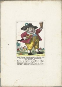 侏儒西蒙-弗伦施，约 1710 年
Simon Flenschl, Oberknecht deß reichen freij bauren zu Knolsingen auffm Kirchtag beij der Gmain Zech（物品上的标题）
Il Callotto resurcitato oder Neu eingerichtes Zwerchen Cabinet（系列名称） 作者 马丁·恩格尔布雷希特（归因于）