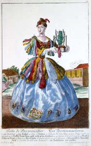 软体家具商的妻子，约1735年（彩色版画） 作者 马丁·恩格布雷希特