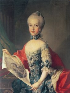 大公玛丽亚卡罗莱纳（1752-1814），奥地利玛丽亚特丽莎的第13个孩子（1717-80），费迪南德一世的妻子（1751-1825）两个西西里的国王，拿着她父亲皇帝法郎的肖像
