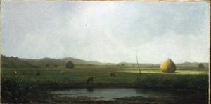沼泽景象。干草马鞍附近的牛群（布面油画） 作者 马丁·约翰逊·海德