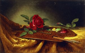 调色板上的玫瑰，1880年代 作者 马丁·约翰逊·海德