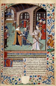 美德的寓言：附庸在美德面前向其主子致敬。马丁-勒弗朗（1410-1461）1447-1448年创作的《财富与美德的精神》的微型画，巴黎B.N. 作者 马丁·法兰克