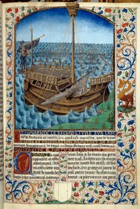 海上船舶的表现 - Martin Le Franc (1410-1461) 1447-1448 - 巴黎 BN - 海上船舶 - 手稿“财富与美德的精神”手稿的微型画“财富与美德的精神” Martin Le Franc (1410-1461) 作者 马丁·法兰克