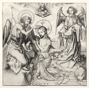 约旦的基督洗礼c。 1480-90。 作者 马丁·尚高