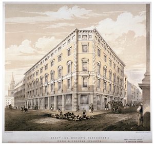 Messrs J&R Morley的仓库，位于伦敦Wood街和Gresham街的拐角处，约1840年。     作者 马丁和胡德