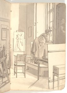 学院内景与年轻艺术家的绘画作品 作者 马蒂努斯·罗比（MartinusRørbye）