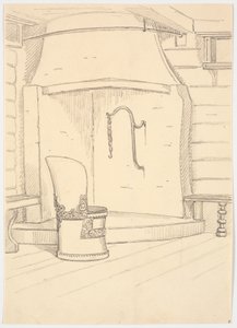 壁炉和带靠背的圆木椅 作者 马蒂努斯·罗比（MartinusRørbye）