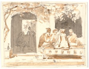 东方人在土耳其咖啡馆和理发店外下棋 作者 马蒂努斯·罗比（MartinusRørbye）