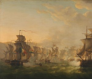 荷兰舰队与英国舰队在荷兰船队驶往布洛涅途中的冲突（1804 年） 作者 Martinus Schouman（艺术家签名）