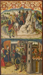 圣克里斯托弗在吕西亚国王面前与圣克里斯托弗·撒旦会面，1480-85年 作者 马丁·德索里亚