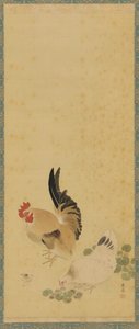 公鸡、母鸡和小鸡，江户时代，18世纪。