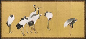 1772年Anei时期的起重机（面板上的墨水，颜色和金箔）