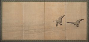 海滩上的大雁，江户时期，18世纪。