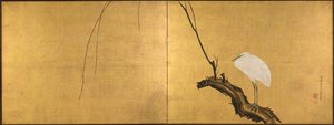 柳枝上的苍鹭，17世纪末。