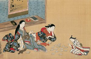 《妇女打牌》，丸山应约（1733-1765 年）创作，浮世绘风格丝绸画，日本