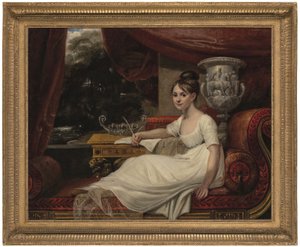 富兰克林夫人埃莉诺-安妮-波登（1795-1825 年）躺在贵妃椅上的肖像（布面油画） 作者 玛丽·安·弗拉克斯曼