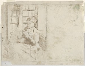 编织在图书馆里，c。 1881年。 作者 玛丽·卡萨特