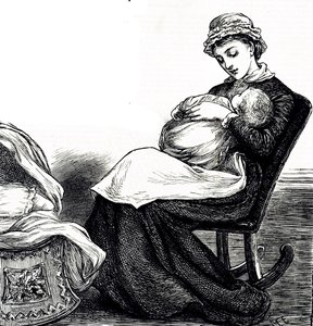 An engraving depicting a mother rocking her baby. Illustrated Mary Ellen Edwards (1838-1934) an English artist and prolific illustrator of children