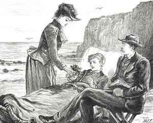 Engraving depicting a cripple boy at the seaside 作者 玛丽·艾伦·爱德华兹