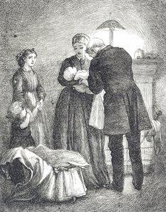 Engraving depicting a doctor examining a baby with measles 作者 玛丽·艾伦·爱德华兹