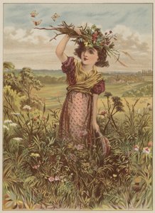花和蝴蝶（chromolitho）的女孩 作者 玛丽·艾伦·爱德华兹