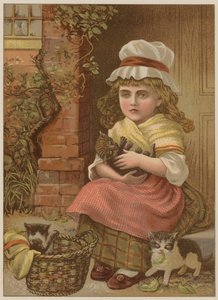 小猫（chromolitho）的女孩 作者 玛丽·艾伦·爱德华兹