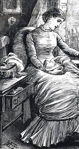 Woman pausing from her mending 作者 玛丽·艾伦·爱德华兹