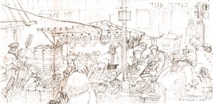 波多贝罗市场，2006 年（钢笔和墨水） 作者 玛丽·库珀