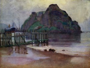 黎明退潮，敦巴顿岩（彩色平版印刷）