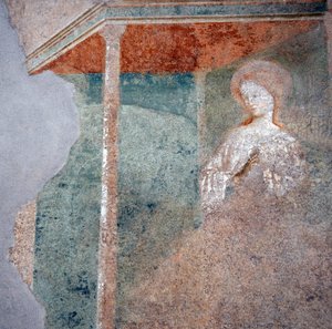 马索里诺-达-帕尼卡雷（Masolino da Panicale）的壁画，卡斯蒂利昂洗礼堂，圣母领报细节 (2)