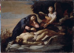 对基督遗体的哀悼马西莫-斯坦乔内（Massimo Stanzione，约 1585-1658 年）的画作，布面油画，17 世纪中叶，意大利艺术，巴洛克艺术。历史与艺术博物馆，日托米尔（乌克兰） 作者 马西莫·斯坦齐奥内