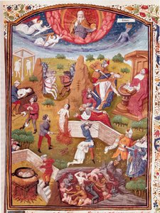 博卡西的幻象：酷刑、绞刑、屠杀的场景 微型画取自意大利作家乔万尼-博卡西奥（Giovanni Boccaccio）（又名让-博卡西）的 "贵族男女不幸的案例"（De casibus），由Laurent de Premierfait翻译，并由T.