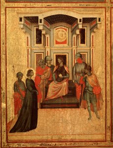 St Cecilia and story of her life Detail: st Cecilia arguing with the prefect - altarpiece, c.1290-1320