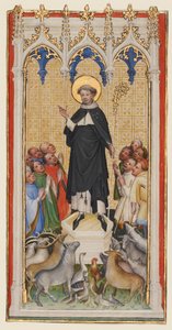 圣安东尼·阿伯特（Single Anthony Abbot）祝福动物，穷人和病者，约1400-10年（羊皮纸上的蛋彩画和金箔） 作者 圣维罗尼卡大师