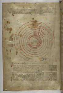 埃格顿 MS 943 f.2v 地狱篇：但丁-阿尔盖里的《神曲》中的地狱圆环图（牛皮纸上的墨水和彩色图案 作者 帕多瓦对唱大师