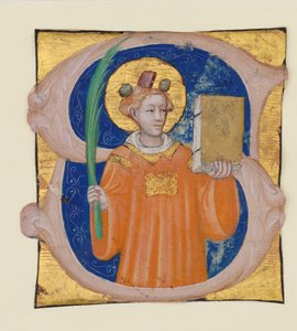 圣-斯蒂芬首字母S的手稿插图，来自Antiphonary，意大利文，约1410-2。