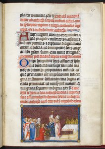Cotton Tiberius B. VIII f.69r 王后接受权杖和virga，选自《法国国王查理五世加冕簿