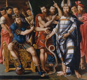 摩西和亚伦在法老面前。Dinteville家族的寓言故事，1537年。 作者 丁特维尔寓言大师