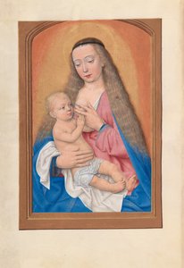 西班牙天主教皇后伊莎贝拉女王的时间： 257v，麦当娜和孩子，c。 1500。 作者 马克西米利安第一本祈祷书的硕士